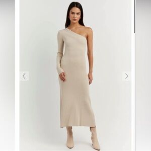 DISSH One-Shoulder Ribbed Cream Midi Dress. Size XS. New